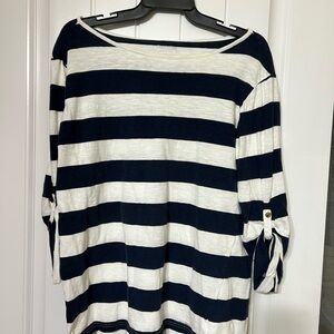 Calvin Klein Navy and Cream Striped Long Sleeve Top
